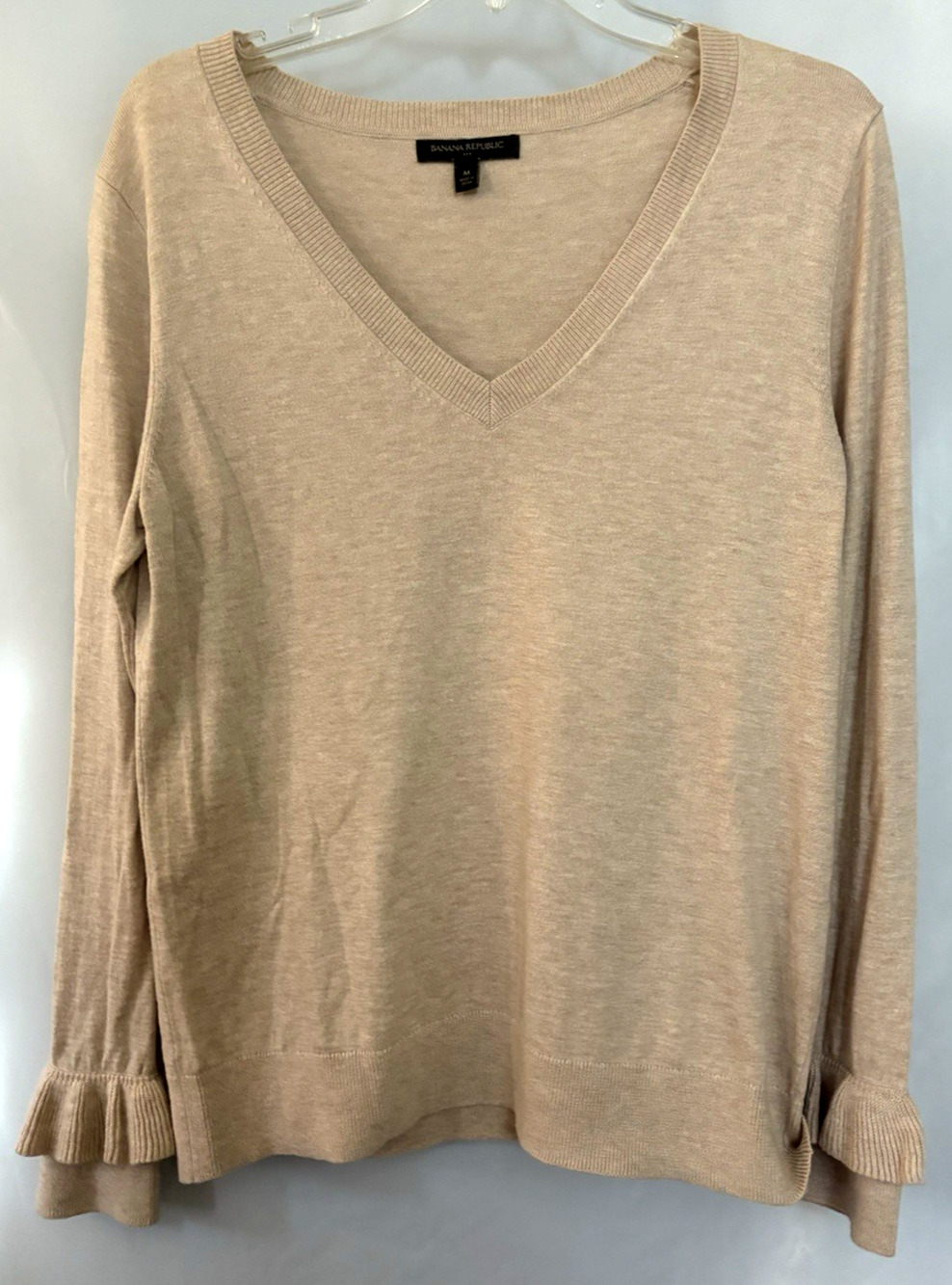 Banana Republic Sweater Women's M Beige Knit Cotton Blend Raglan Sleeve Pullover